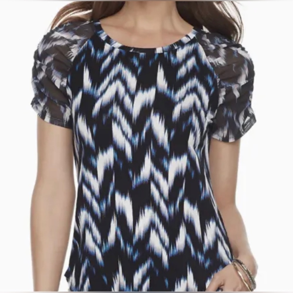 Jennifer Lopez Mesh Sleeve Scoopneck Tee Multicolor NWT